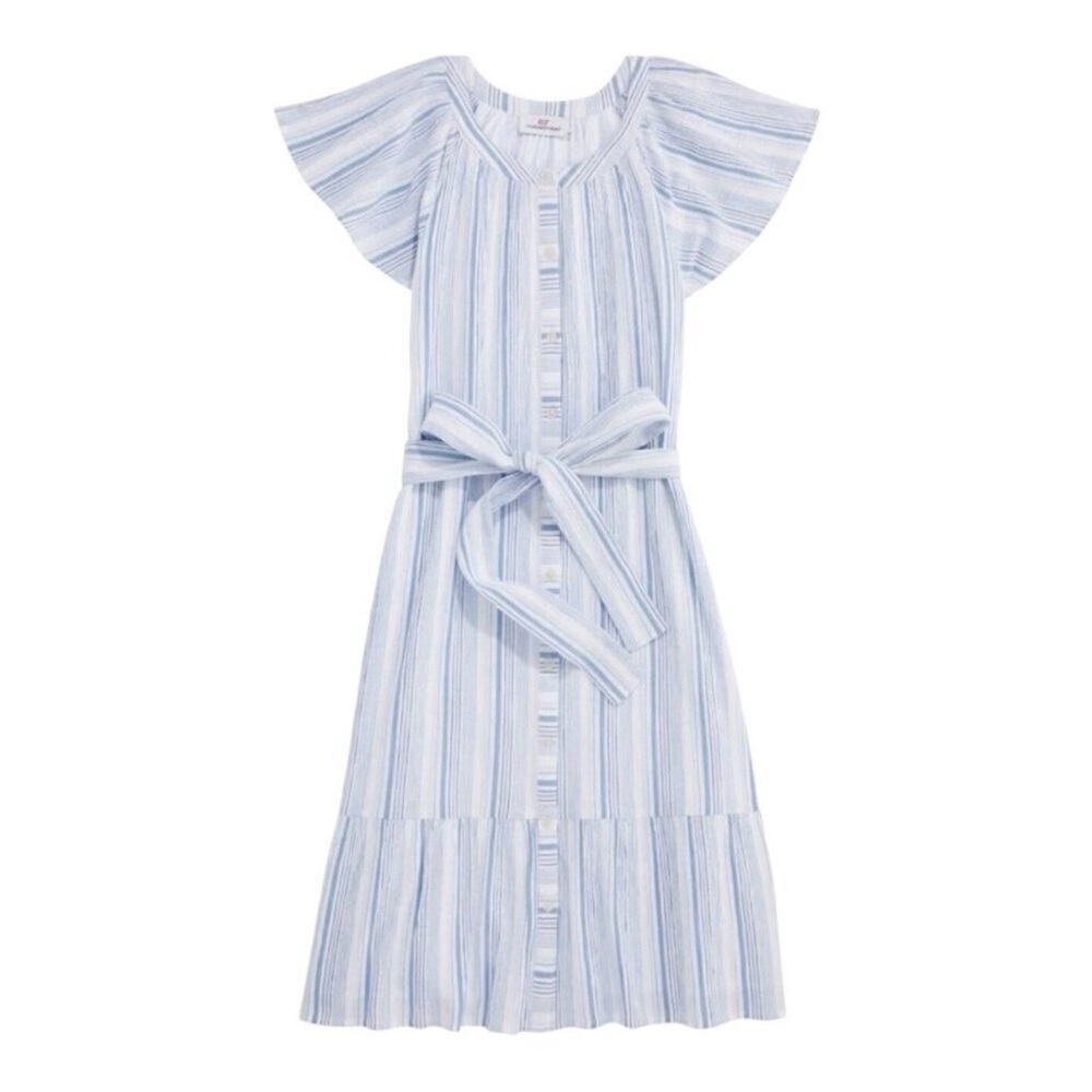 Vineyard Vines Women Blue & White Striped Tie-Waist Dress